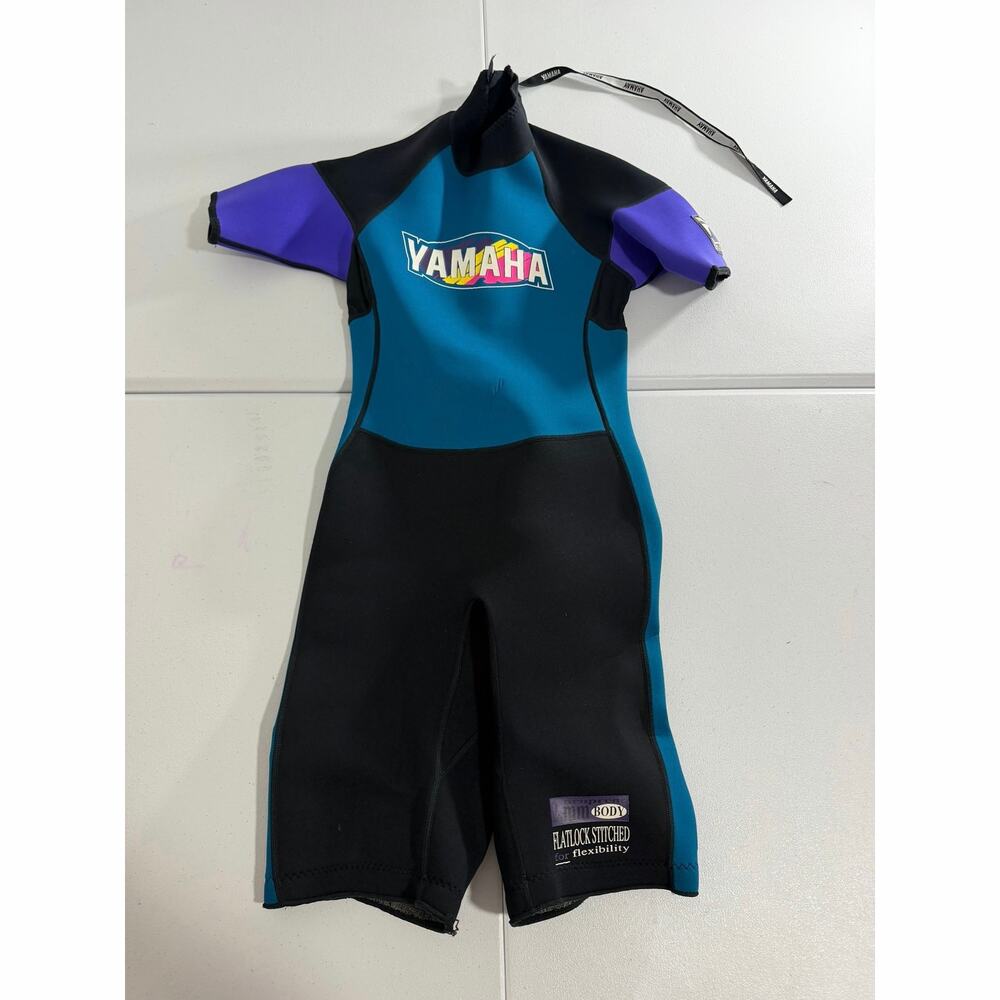 Vintage 90s Yamaha Womens Shorty Wetsuit Medium 2mm Spring Suit Teal WaveRunner